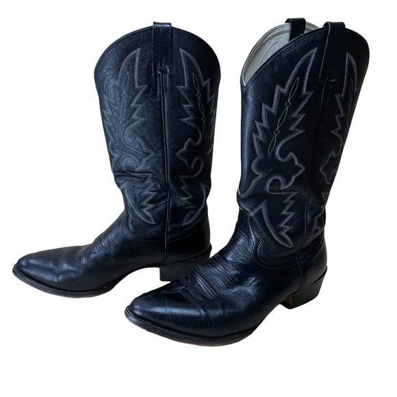 Cowtown Vibram Sole Leather Cowboy Classic Black White Thread Cowboy Boots 10.5 main image 8